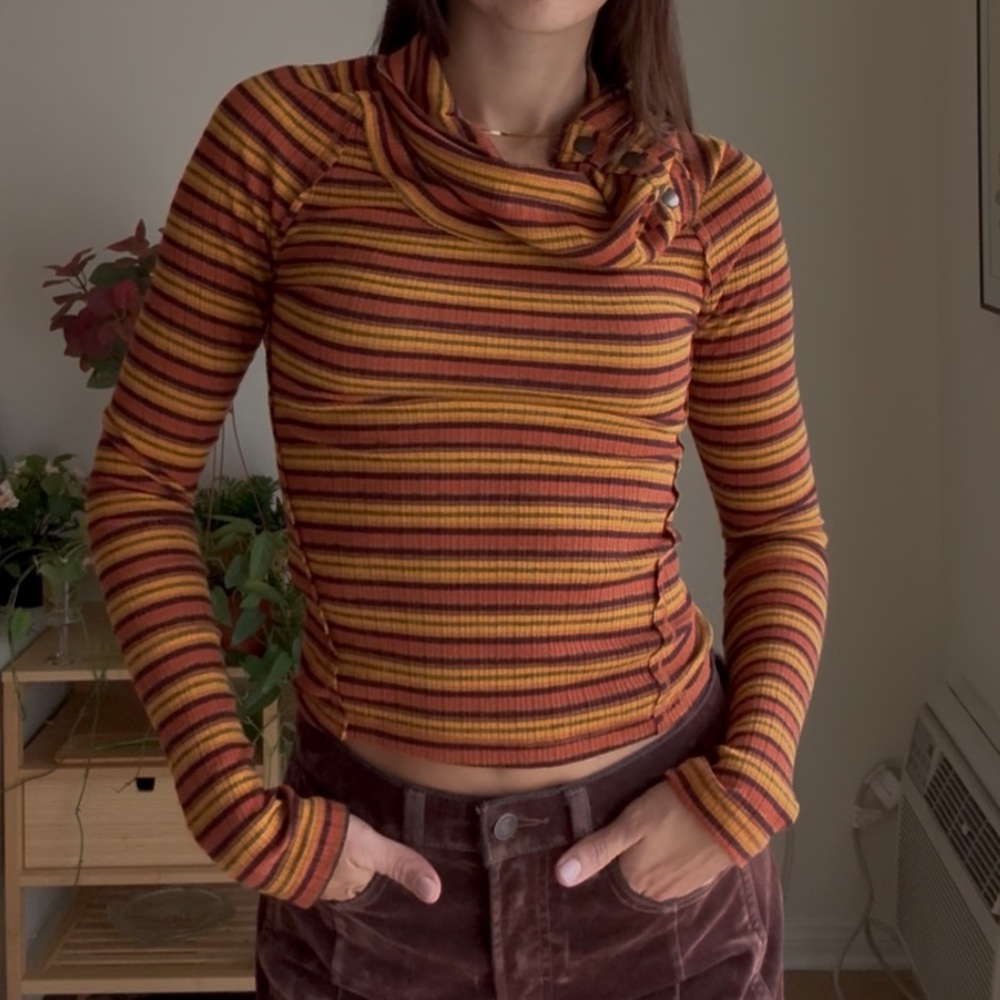 SOLD Retro Free People Multicolor Striped Cowl Neck Sweater - Small